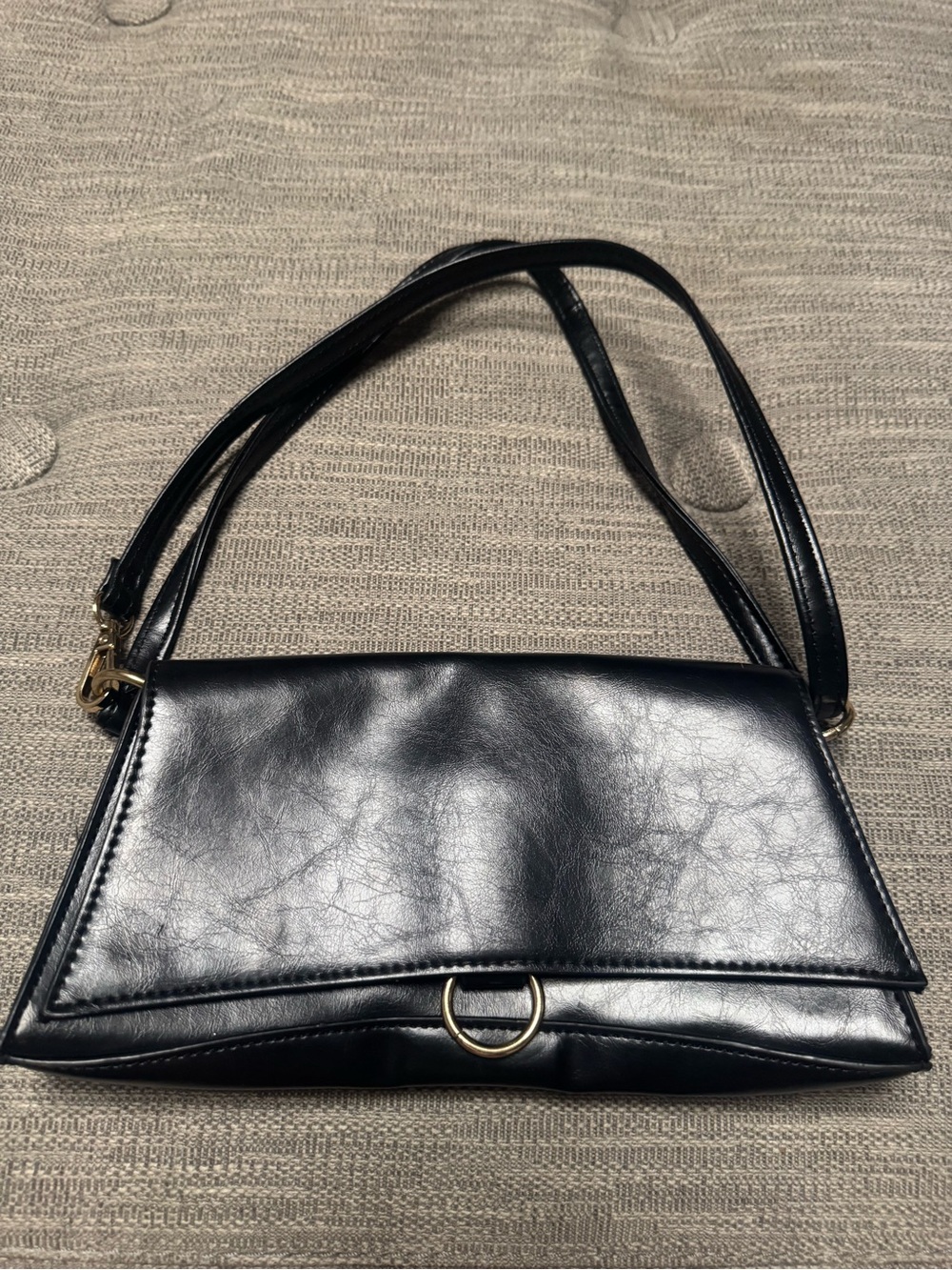 Forever 21 Black Faux Leather Shoulder Bag with Gold Accent